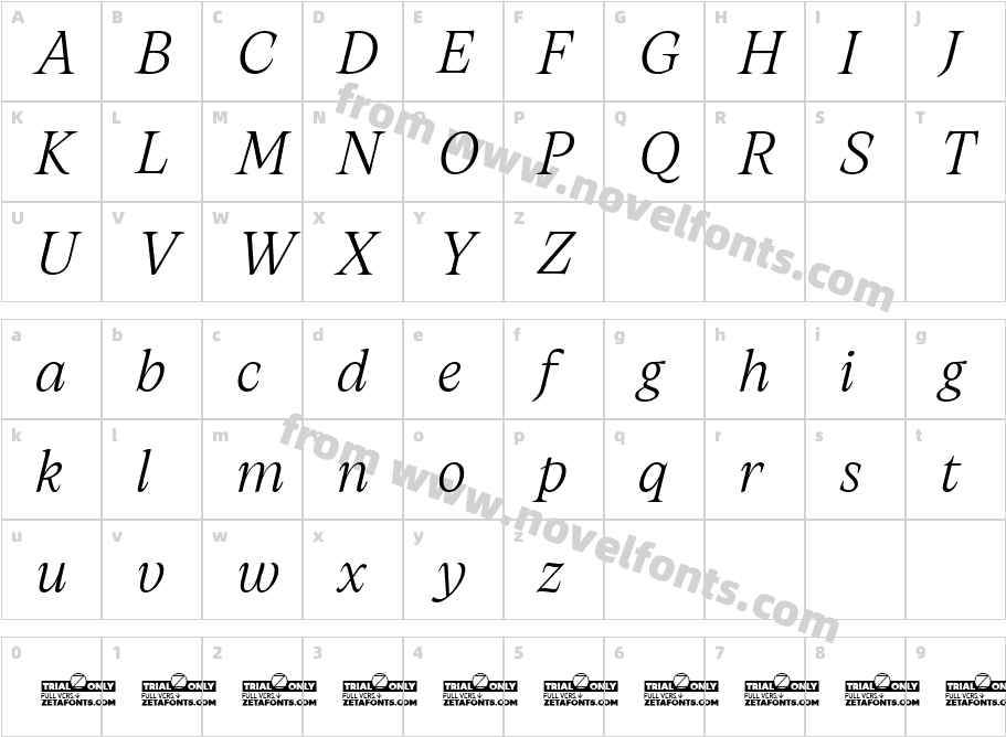 Artusi Trial Light ItalicCharacter Map