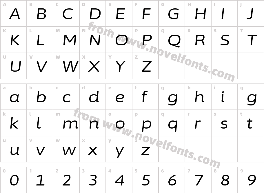 Asap Expanded ItalicCharacter Map