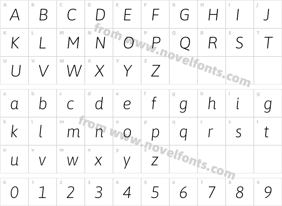 Asap Extra Light ItalicCharacter Map