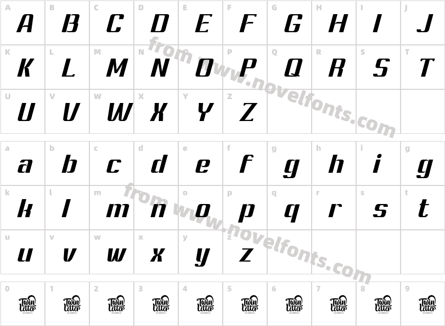 Ashety Personaluse Bold SlantedCharacter Map