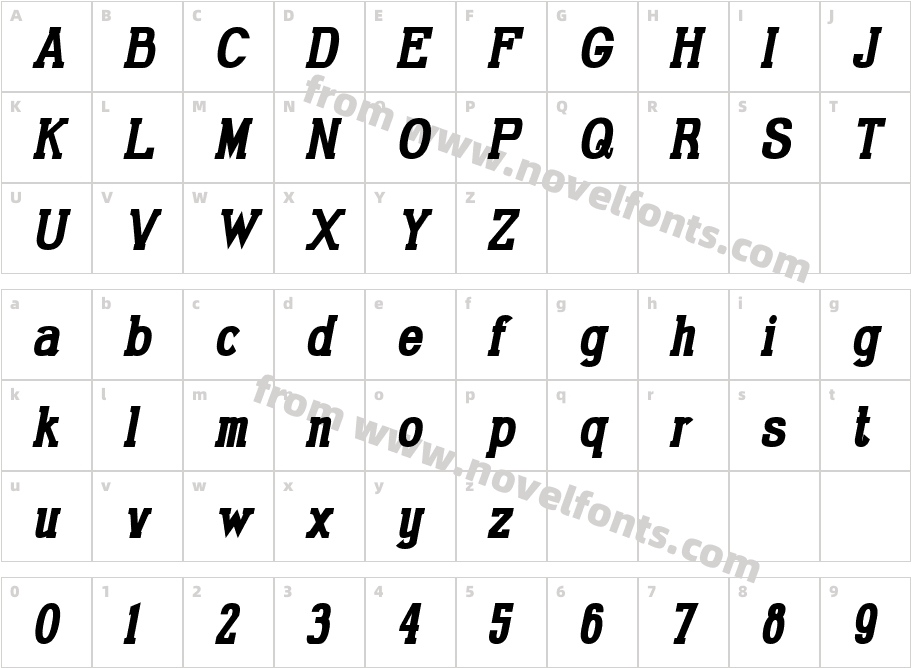 Gabriel Serif Condensed Bold ItalicCharacter Map