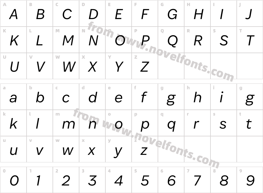 Associate Sans Light ItalicCharacter Map