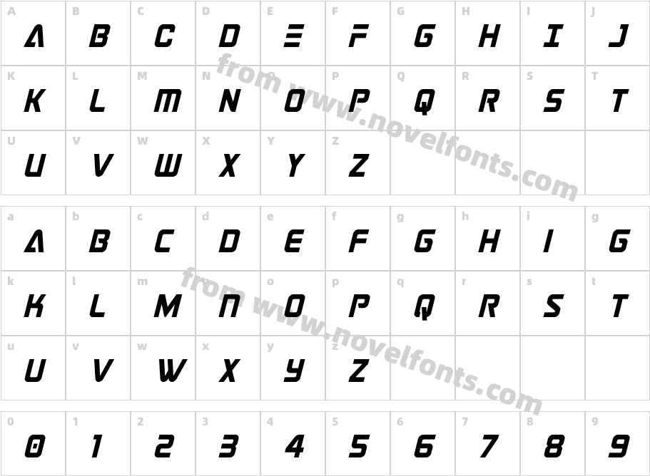 Astro Armada Condensed ItalicCharacter Map