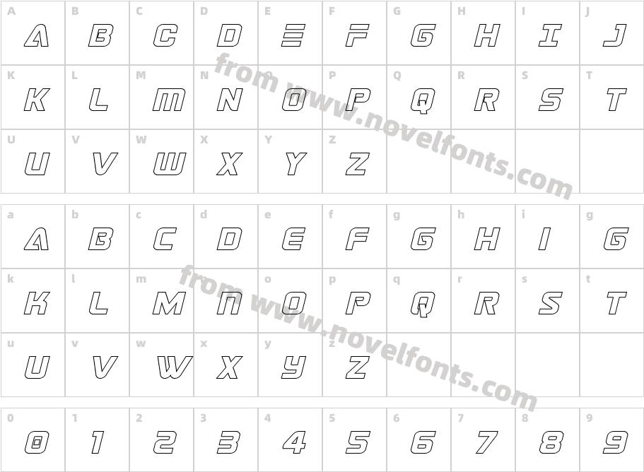 Astro Armada Outline ItalicCharacter Map