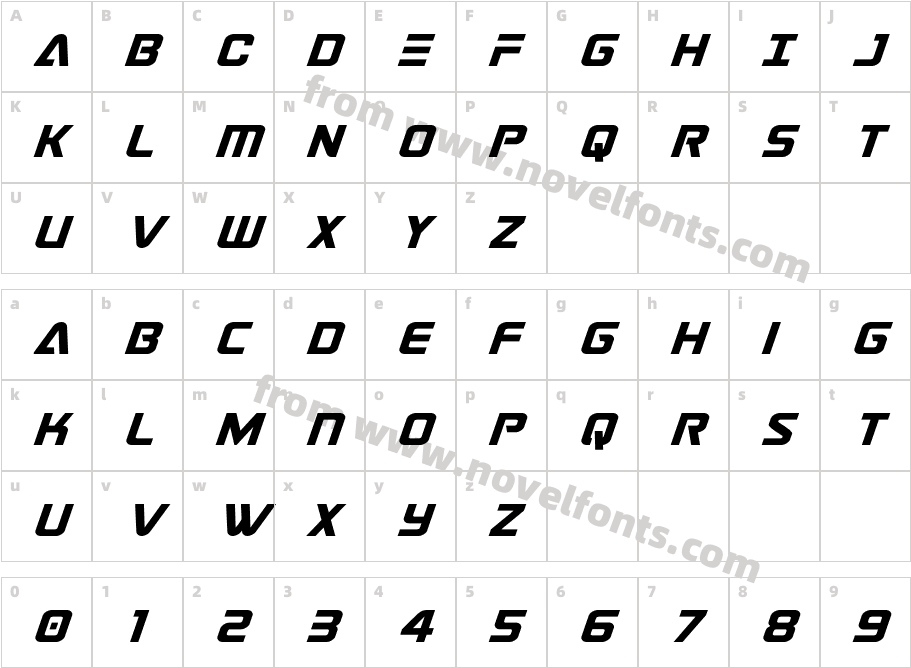 Astro Armada Super ItalicCharacter Map