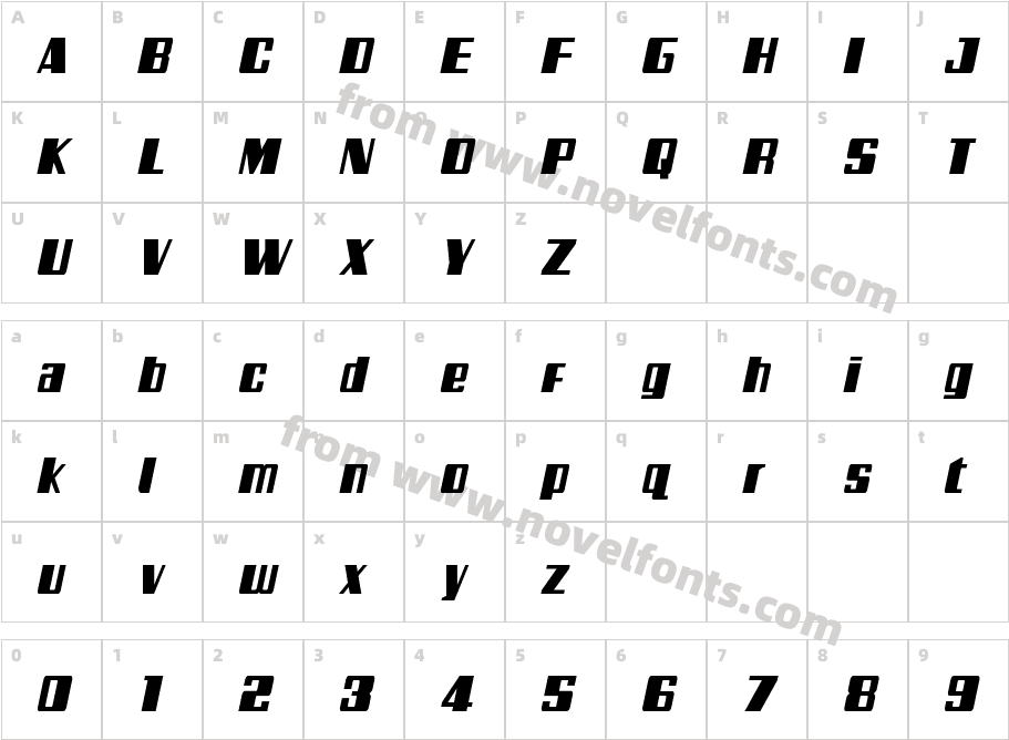 Galactic Storm Condensed ItalicCharacter Map