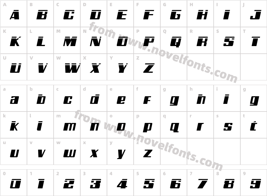 Galactic Storm Laser ItalicCharacter Map