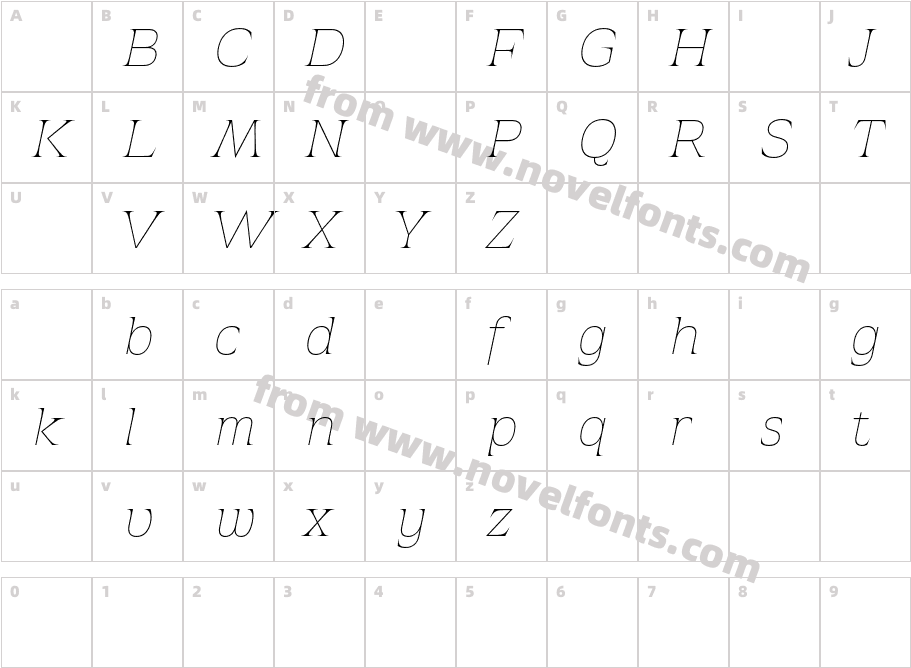 Atsanee DEMO Thin ItalicCharacter Map