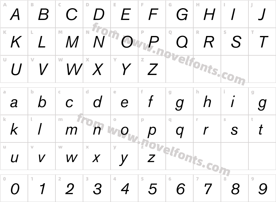 AkzidenzGroteskBQ-ItalicCharacter Map