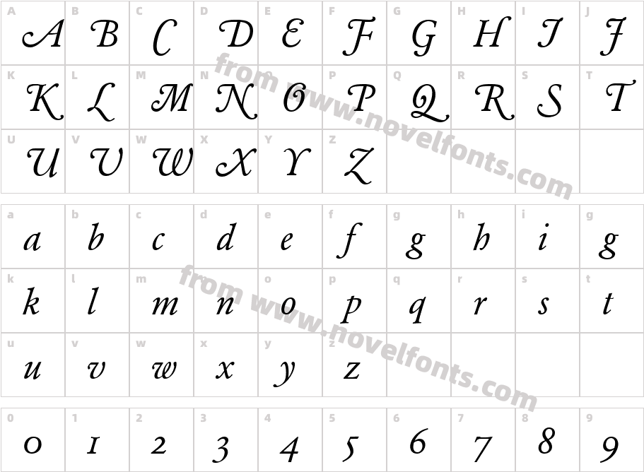 Garamond BE Swash ItalicCharacter Map