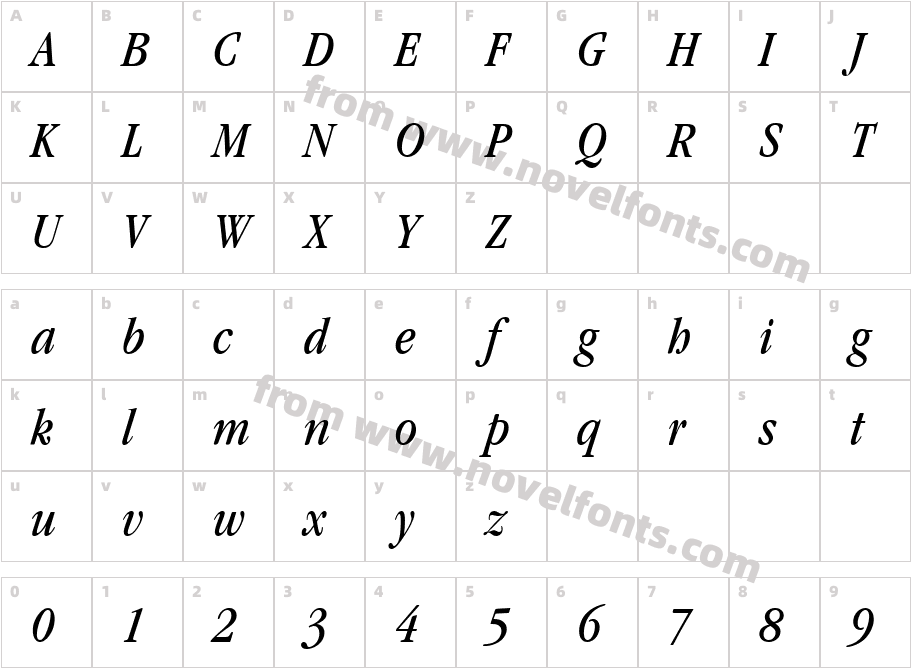 Garamond ITC Book Condensed Italic BTCharacter Map