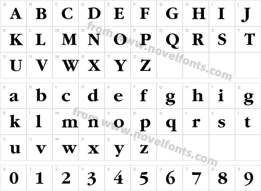 GaramondBoldCharacter Map