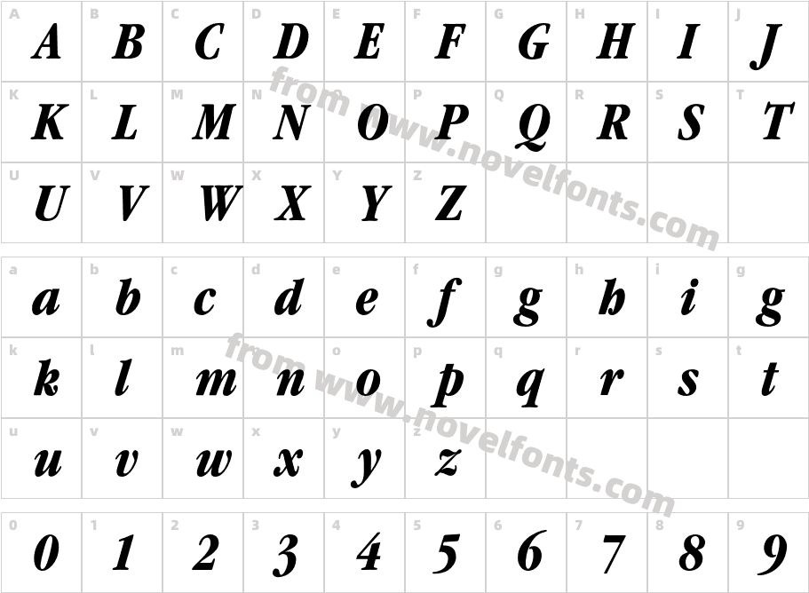 GaramondCondBoldItalicCharacter Map