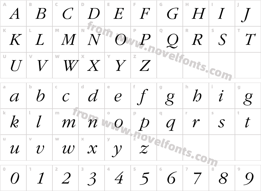 GaramondITCBQ-LightItalicCharacter Map