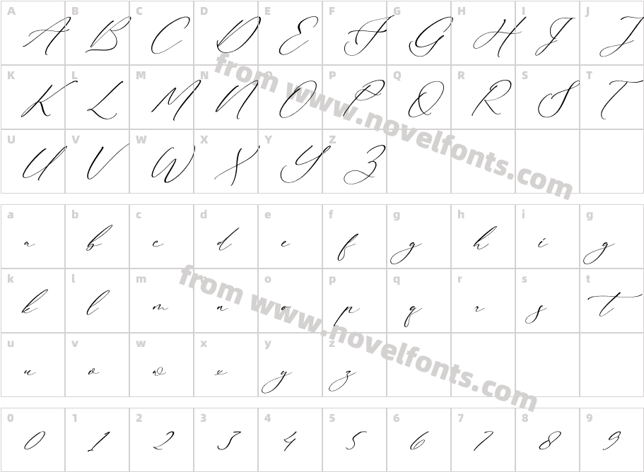 Bidalari Hearter ItalicCharacter Map