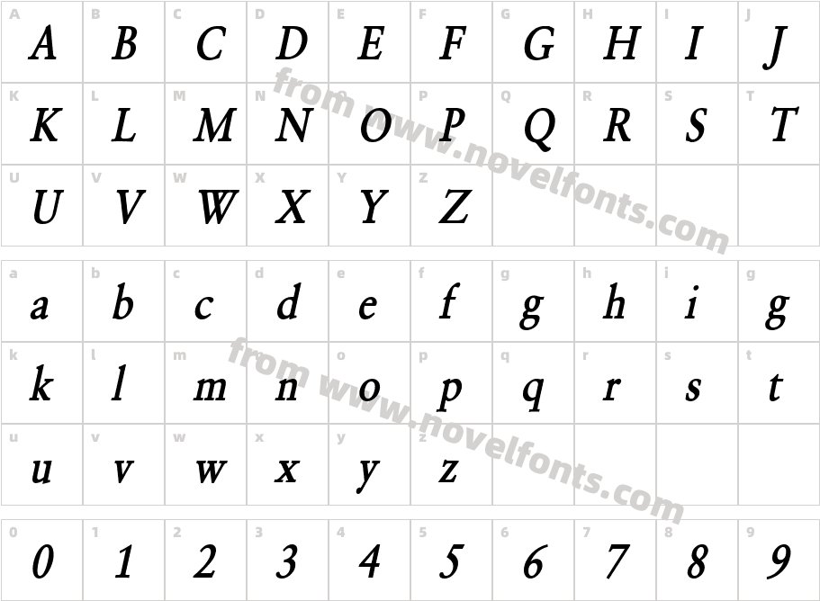 Garrick Condensed Bold ItalicCharacter Map