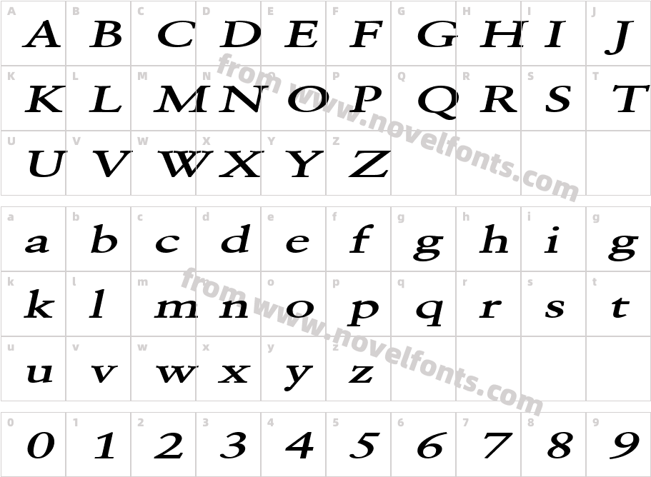 Garrick Extended BoldItalicCharacter Map