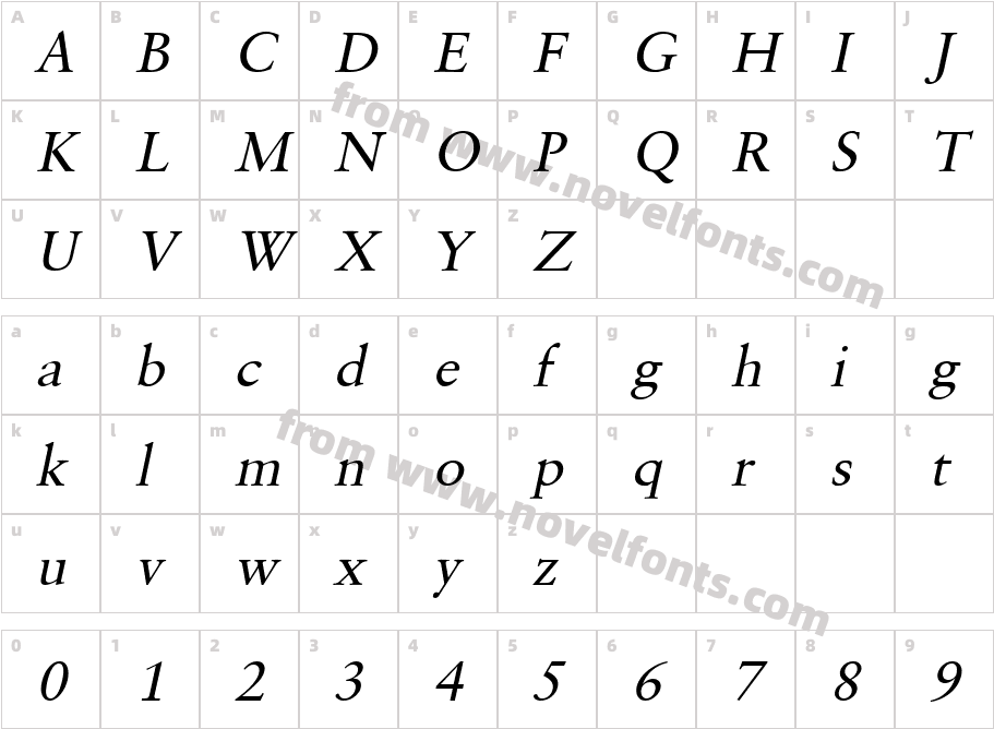 Garrick ItalicCharacter Map