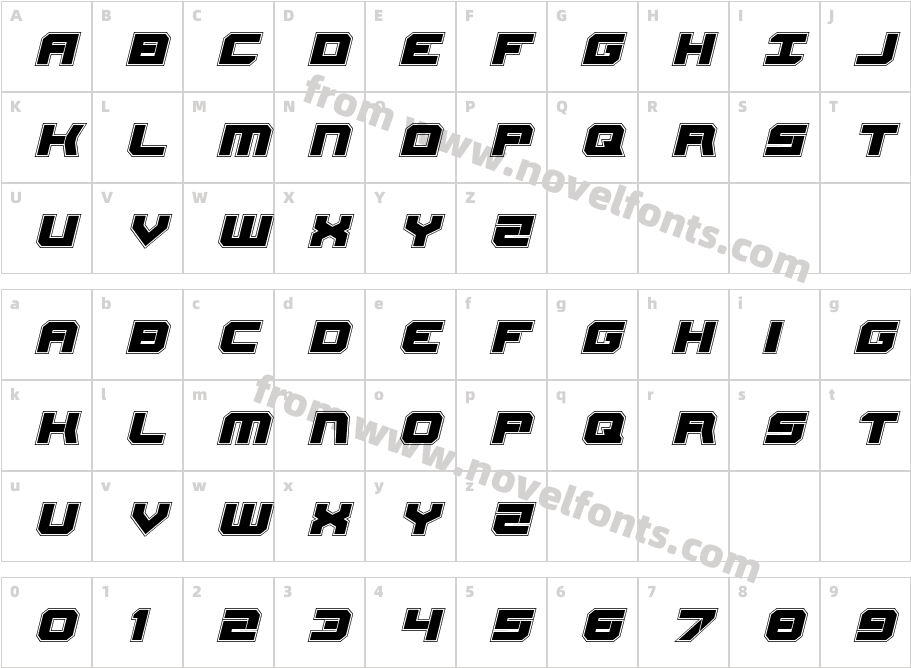 Gearhead Academy ItalicCharacter Map