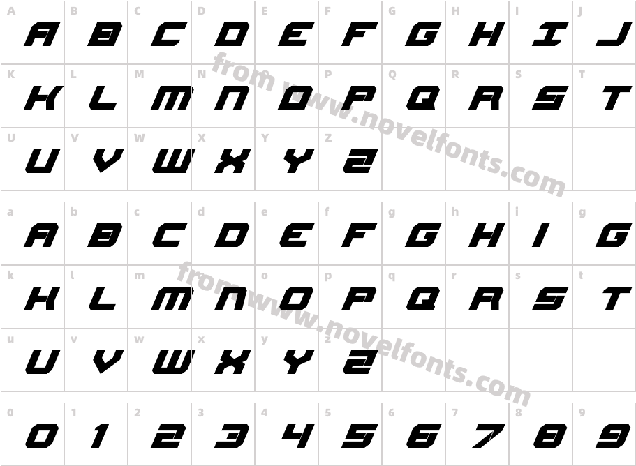 Gearhead ItalicCharacter Map