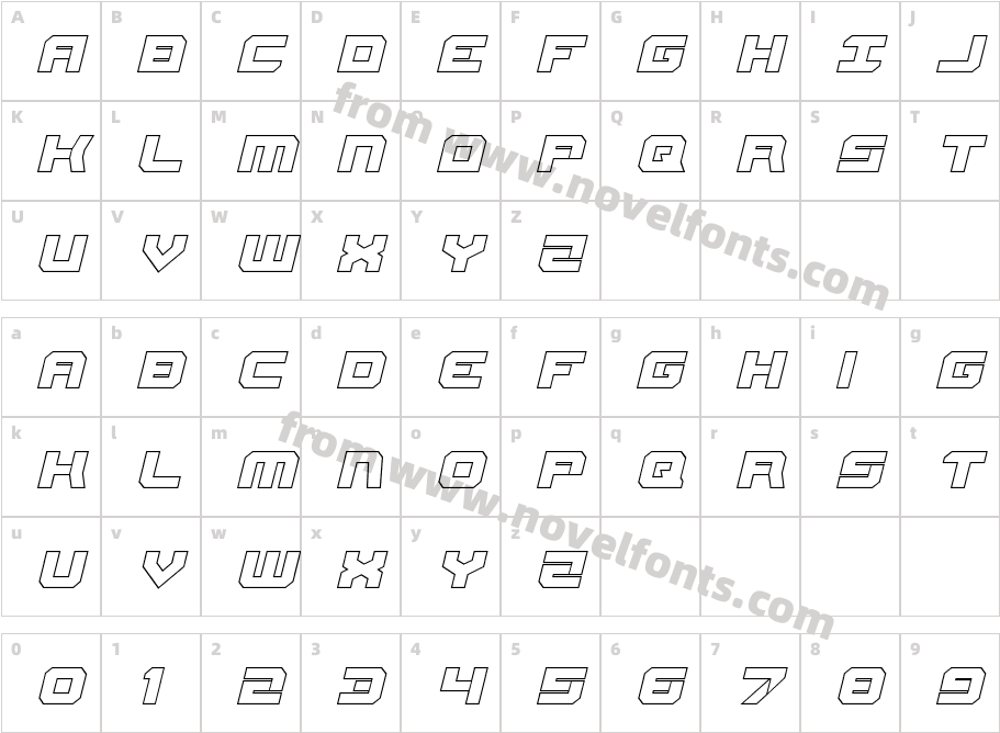 Gearhead Outline ItalicCharacter Map