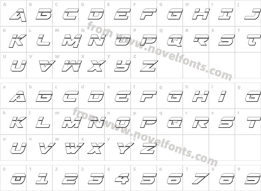 Gemina Laser 3D ItalicCharacter Map