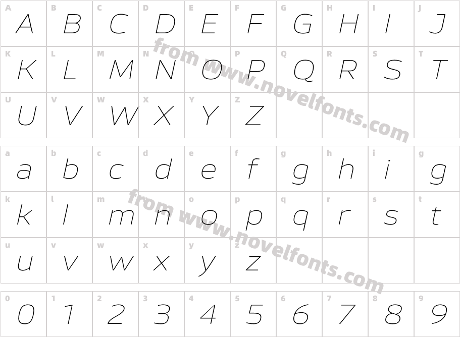 Calleo Trial Thin ItalicCharacter Map