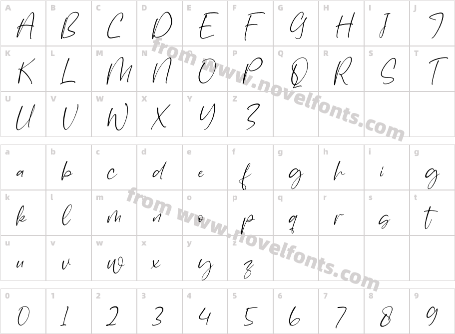Calling Novelya ItalicCharacter Map