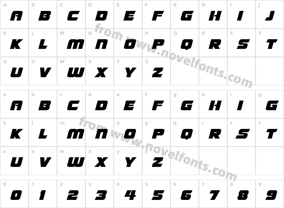 Giant Robots ItalicCharacter Map