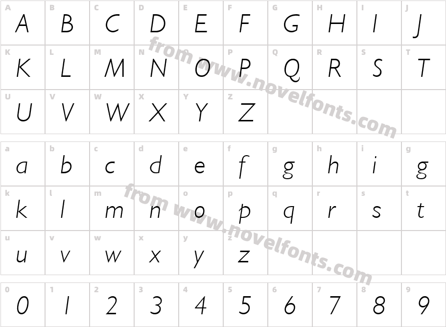 Gill Light S Si Light ItalicCharacter Map