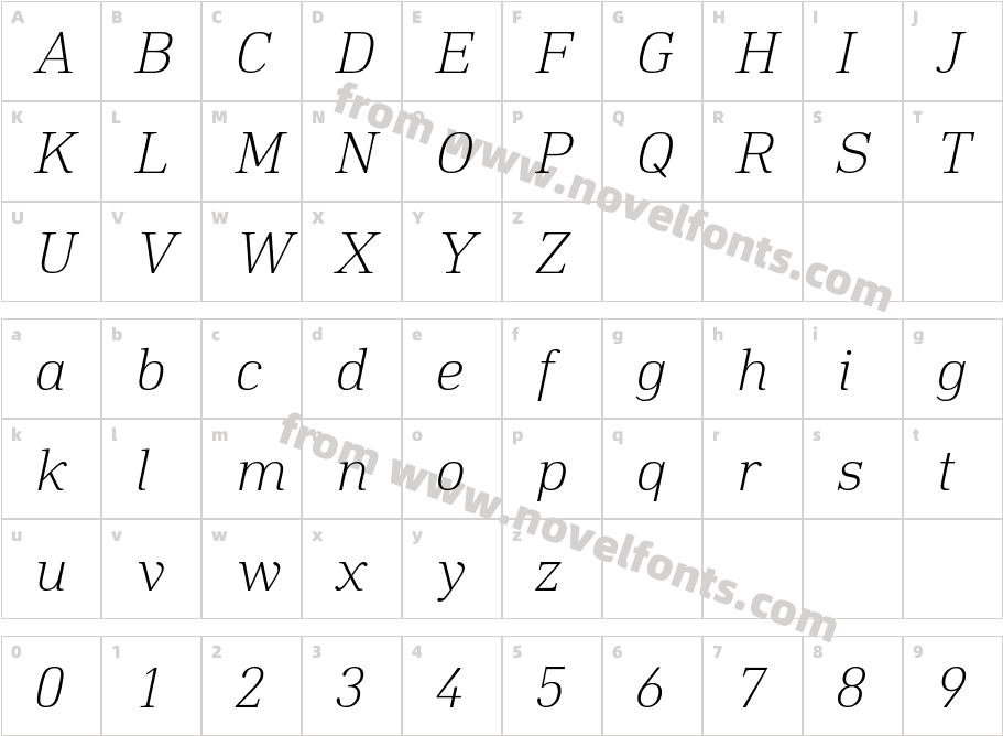 DIN Neue Roman Test Ultralight ItalicCharacter Map