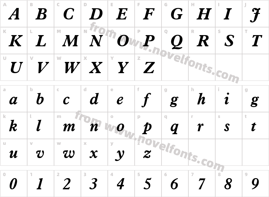 Aldine721 BT Bold ItalicCharacter Map