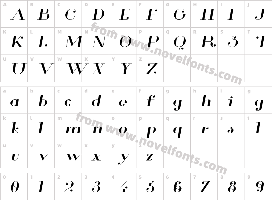 Glamor Extended ItalicCharacter Map