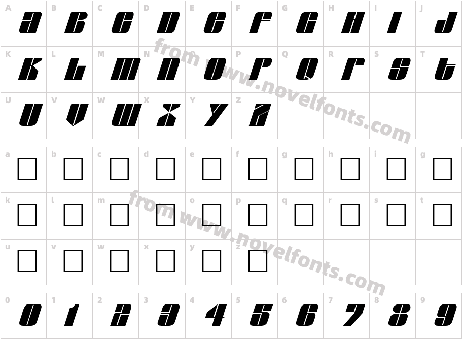 GlaserItalicCharacter Map