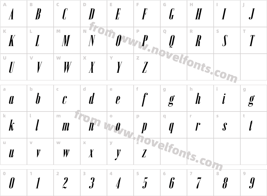 Emberly Bold Condensed ItalicCharacter Map