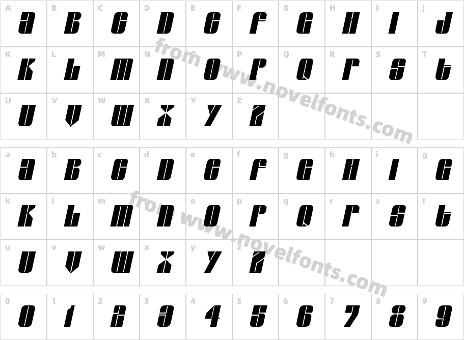 Glaze Condensed ItalicCharacter Map