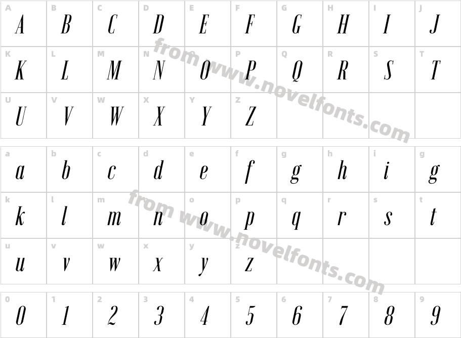 Emberly Medium Narrow ItalicCharacter Map