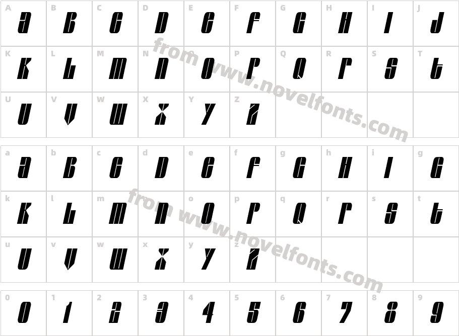 Glaze Extended Condensed ItalicCharacter Map