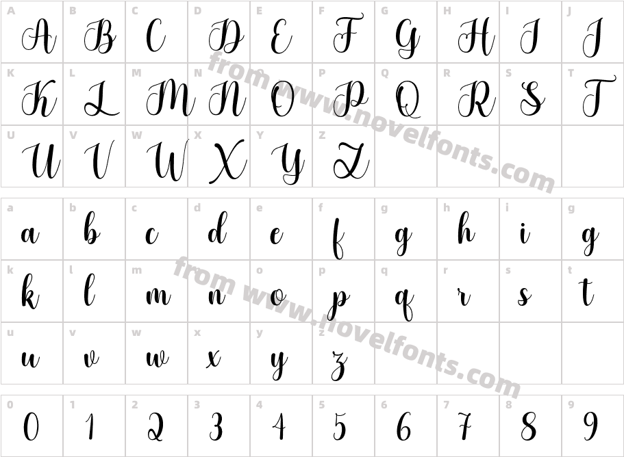 GlisteningscriptCharacter Map