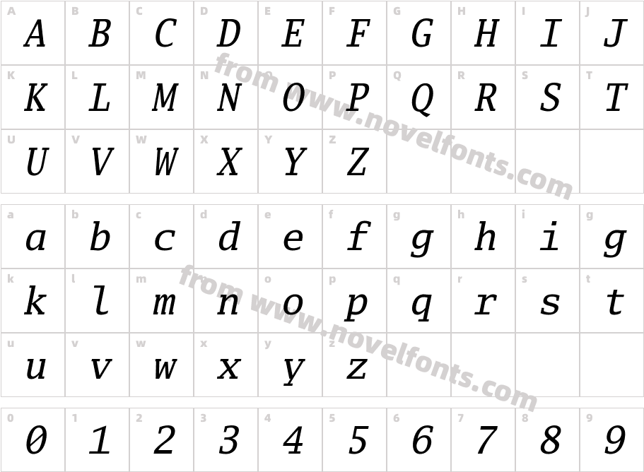 Go Mono ItalicCharacter Map