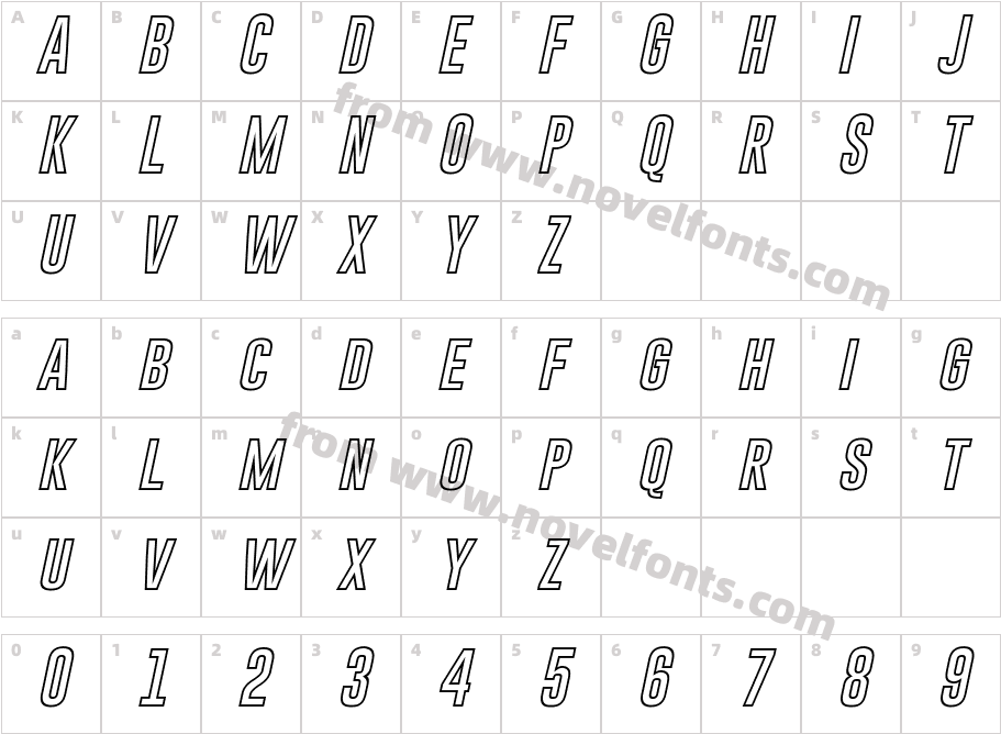 Gobold Hollow Bold Italic ItalicCharacter Map