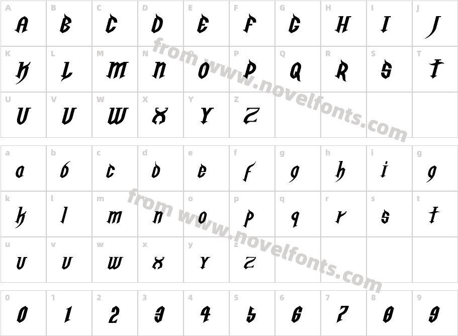 Golgotha Oblique E.Character Map