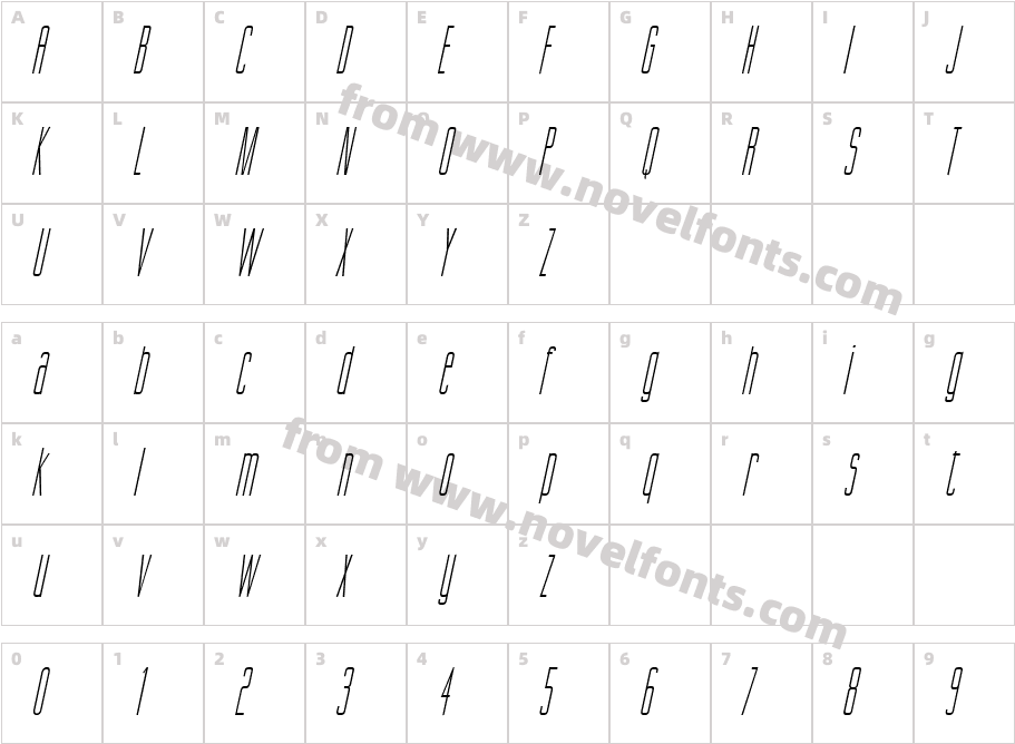 Gorgio Condensed ItalicCharacter Map