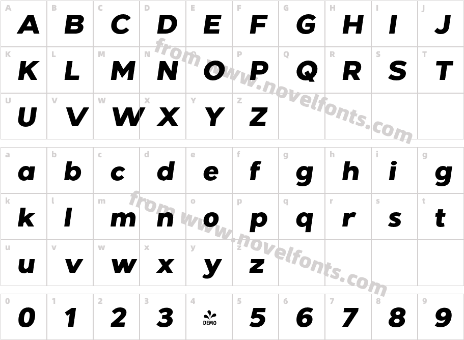 FSP DEMO Giga Sans Ext Bd ItalicCharacter Map