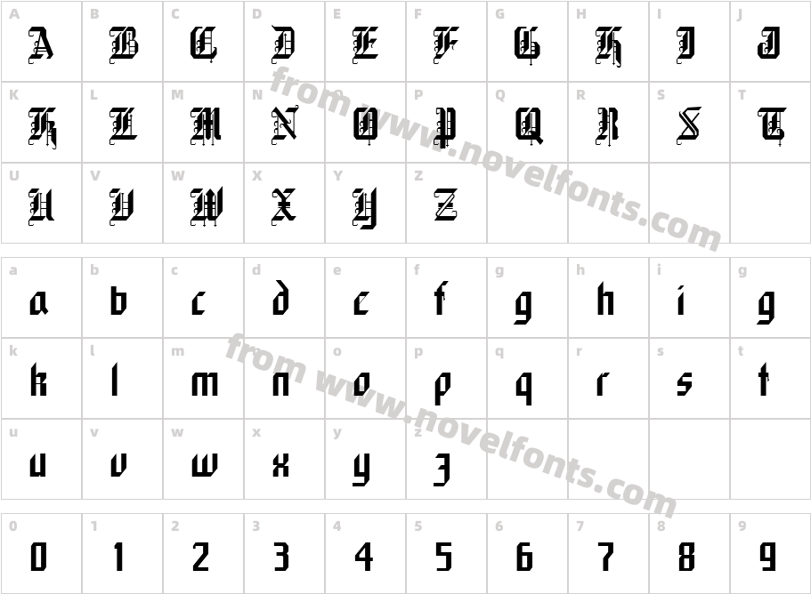 Gothic-Condensed NormalCharacter Map