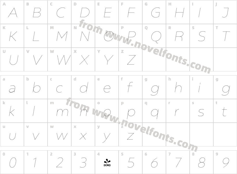FSP DEMO Gluy Hairline ItalicCharacter Map