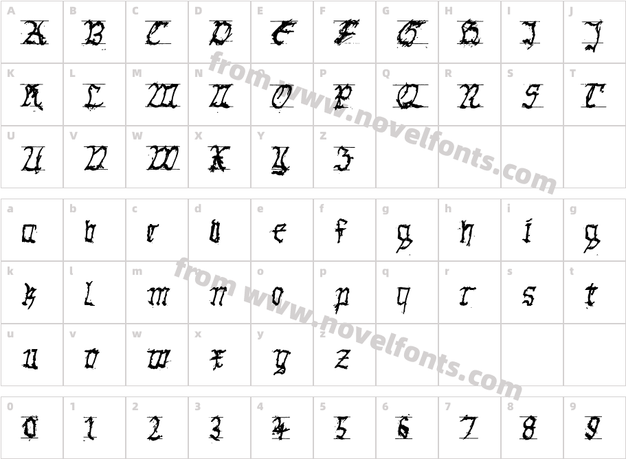 GothicHandDirty BoldCharacter Map