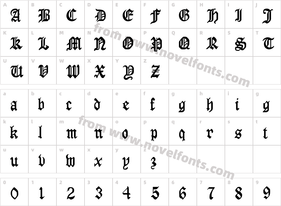 Gothic Rus CondencedCharacter Map