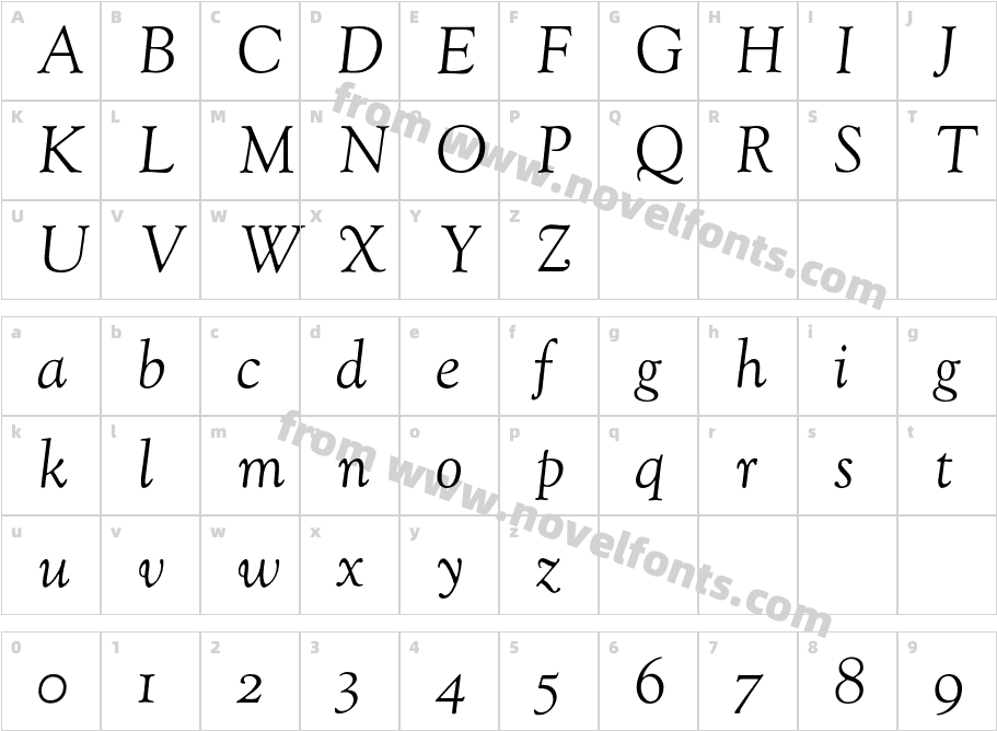 GoudyOldStyleItalicCharacter Map