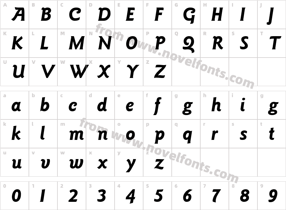 GoudySansBoldItalicCharacter Map